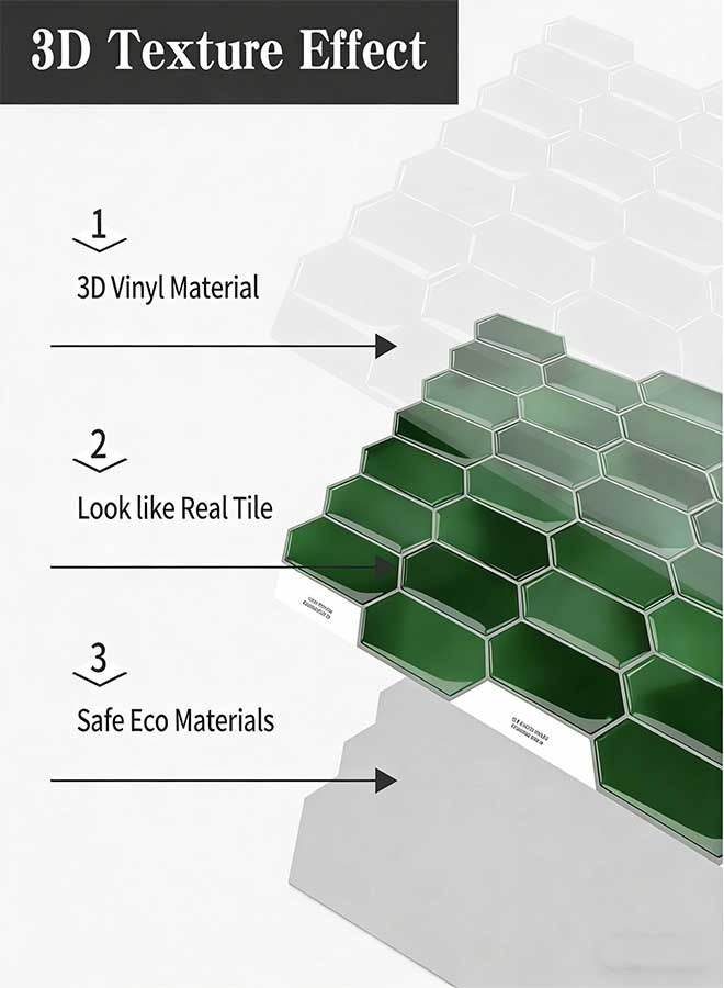 RAWAID 5 Sheets Long Hexagon Peel and Stick Tiles Backsplash, 3D Self Adhesive Wall Tile Back Splash, 12 x 12 Inch, for Kitchen,Bathroom - Image 5